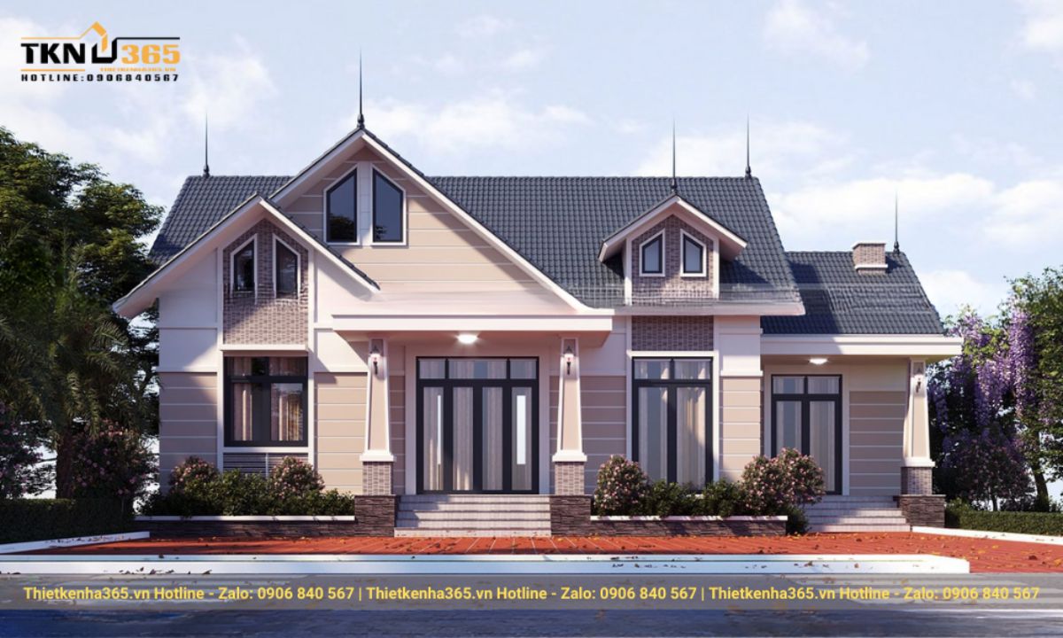 thiết kế nhà 1 tầng 3 phòng ngủ