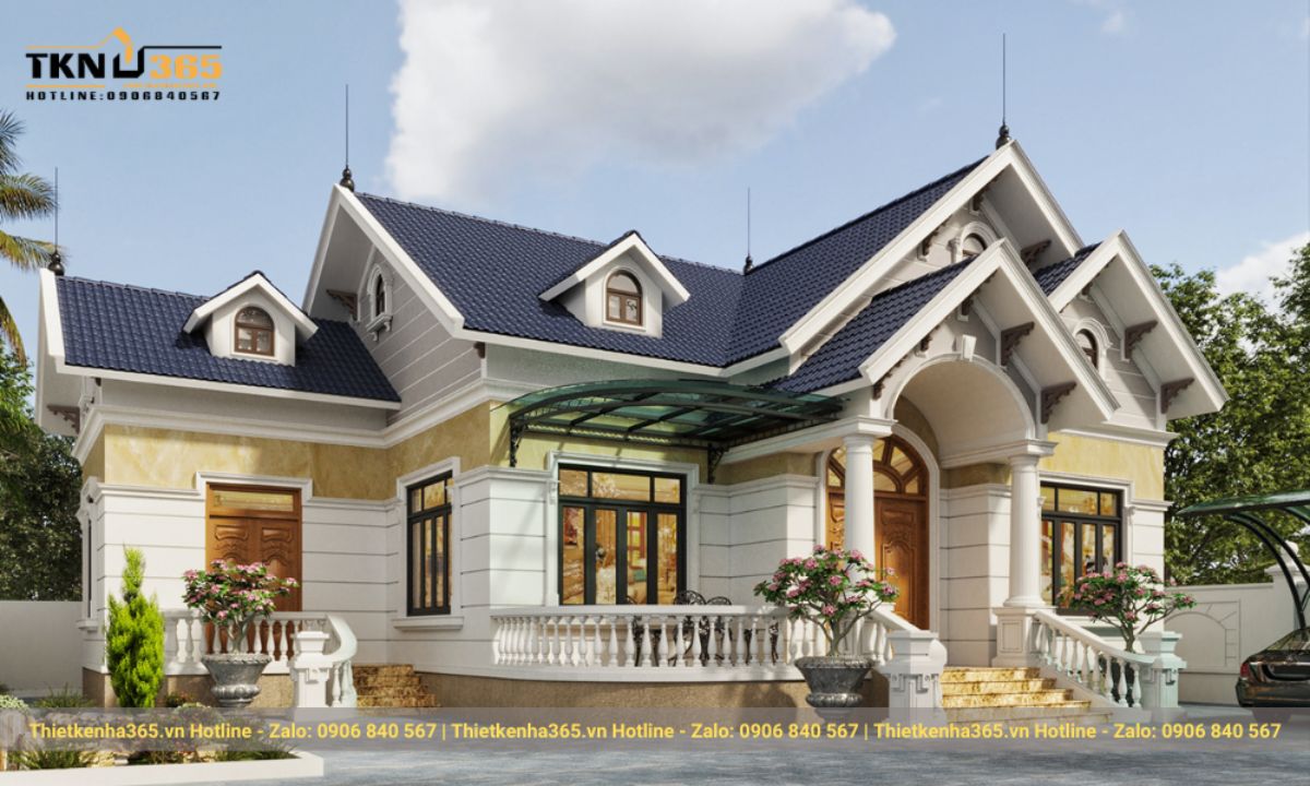 thiết kế nhà mái thái 1 tầng 5 phòng ngủ