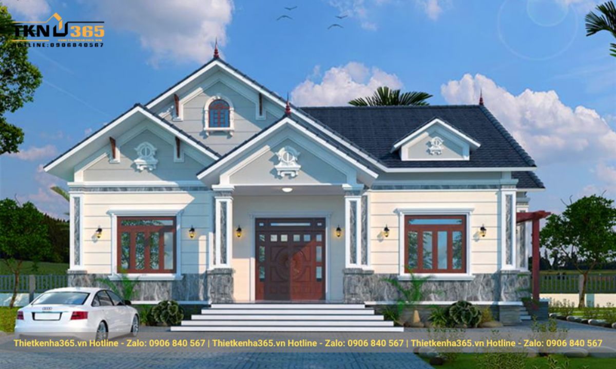 thiết kế nhà 1 tầng 5 phòng ngủ