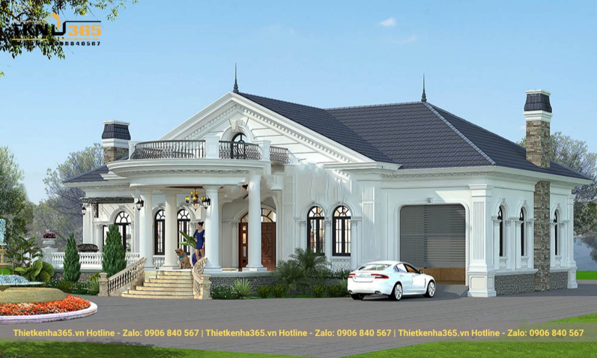 thiết kế nhà 1 tầng 5 phòng ngủ