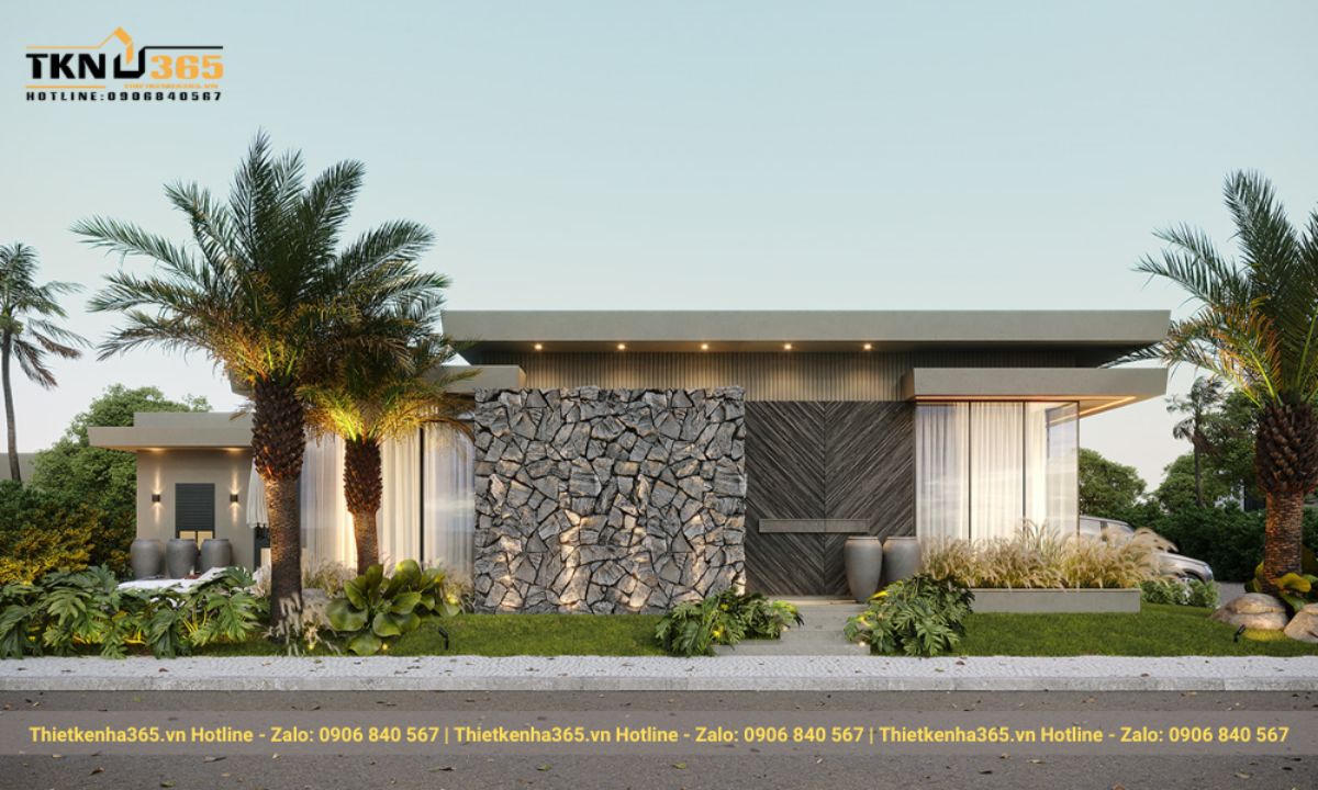 thiết kế nhà 1 tầng 5 phòng ngủ