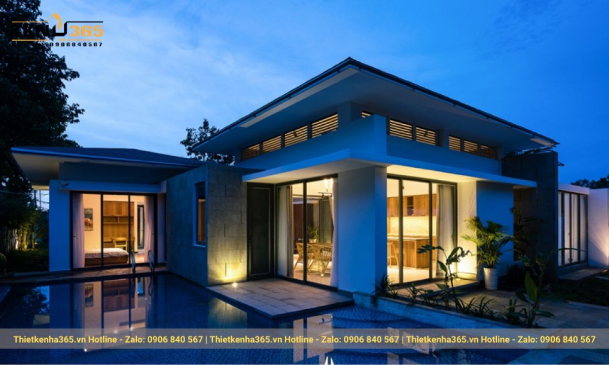 thiết kế nhà 1 tầng 5 phòng ngủ