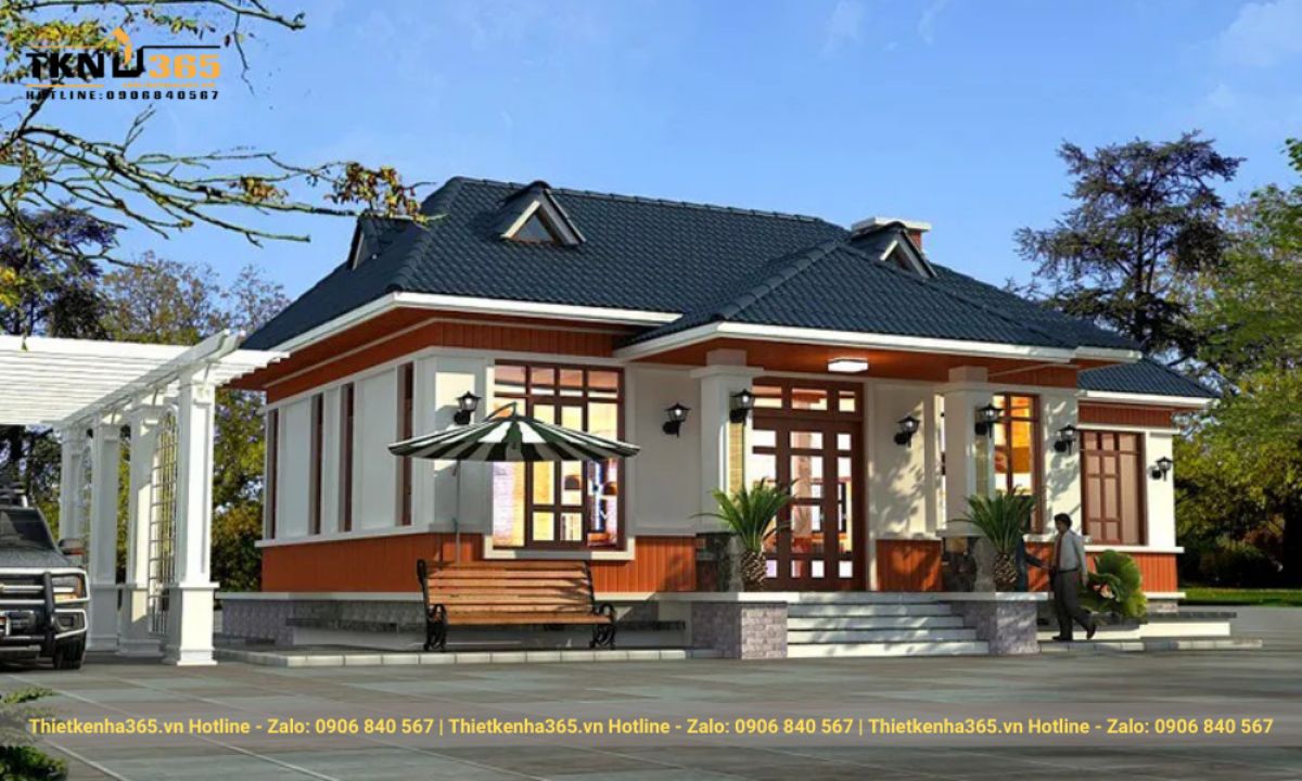 thiết kế nhà 1 tầng 5 phòng ngủ