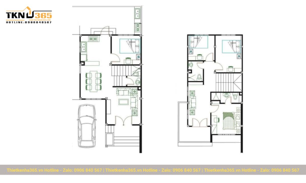 Bản vẽ công năng cho nhà rộng 7x13m