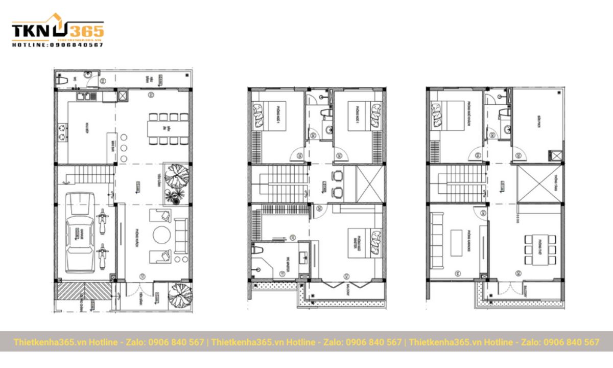 Bản vẽ công năng cho nhà rộng 7x13m