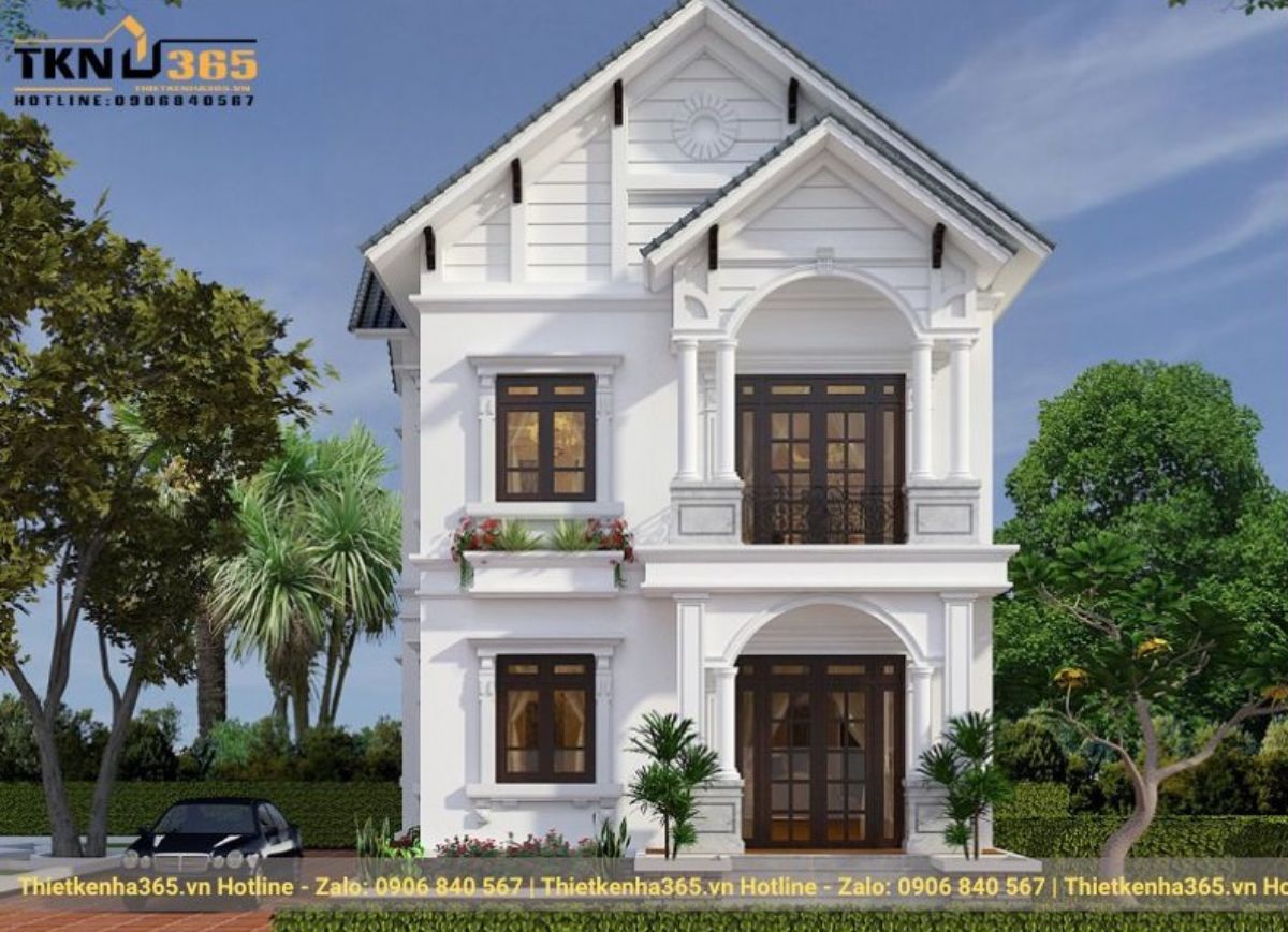 mẫu nhà mặt tiền 8m 2 tầng mái thái