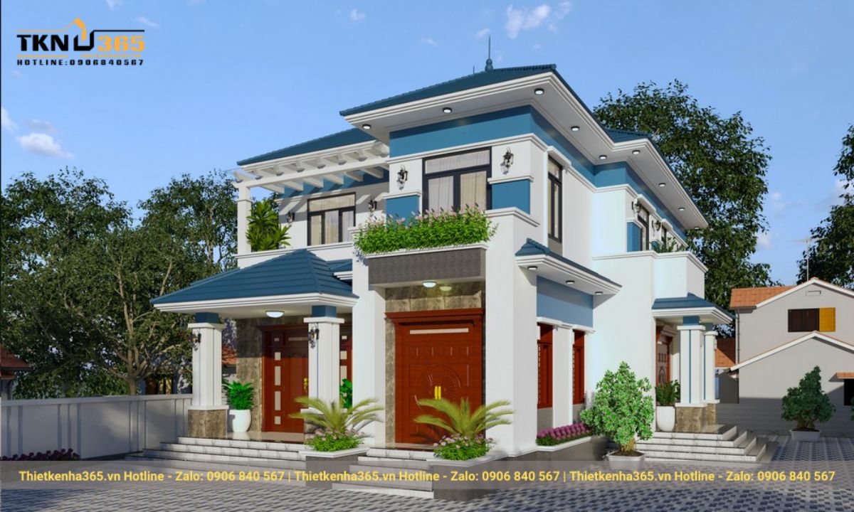 mẫu nhà 2 tầng mặt tiền 8m hiện đại