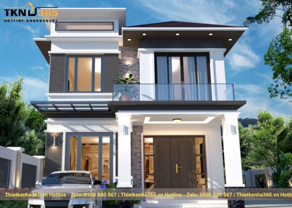 mẫu nhà 2 tầng mặt tiền 8m hiện đại