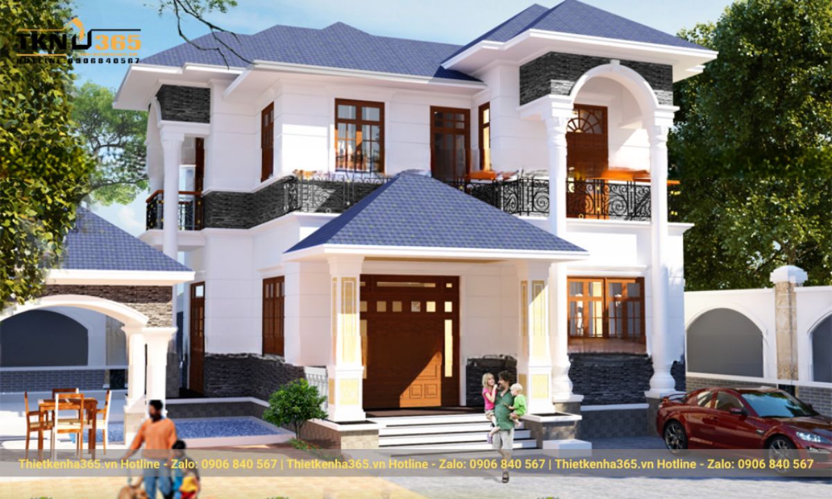 mẫu nhà 2 tầng mặt tiền 8m hiện đại