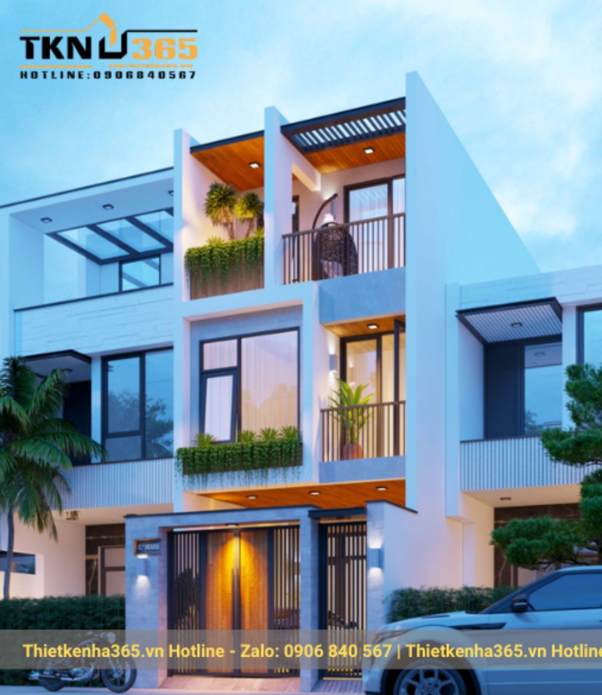 Mẫu nhà mái bằng 3 tầng