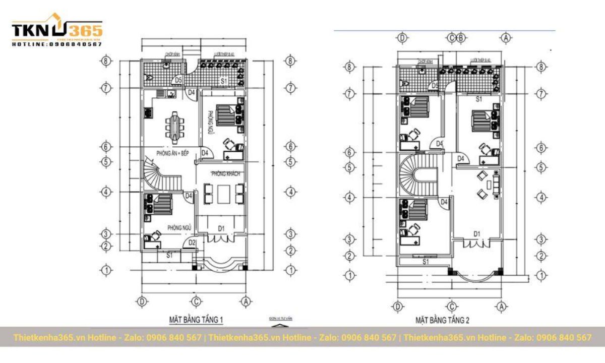 bản vẽ thiết kế nhà mái bằng 2 tầng