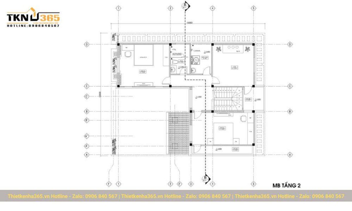 bản vẽ thiết kế nhà mái bằng 2 tầng