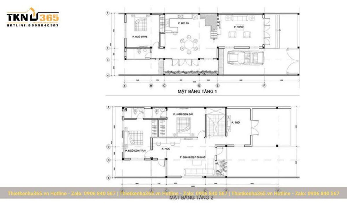 bản vẽ thiết kế nhà mái bằng 2 tầng