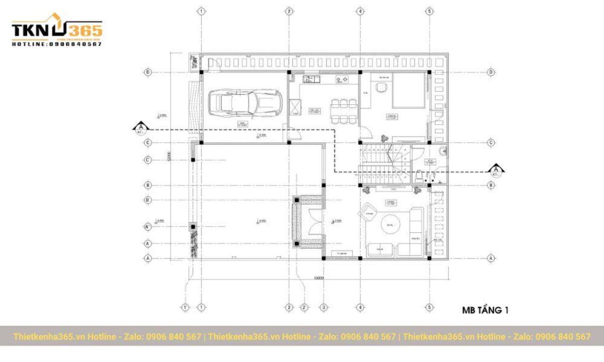 bản vẽ thiết kế nhà mái bằng 2 tầng