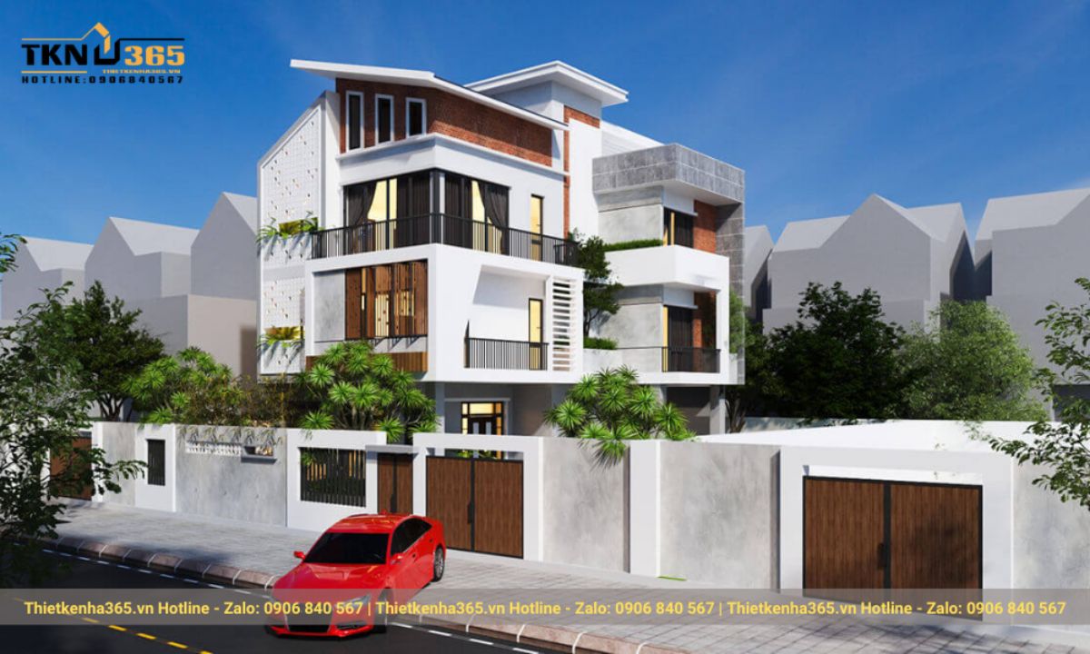 Một mẫu nhà 2 tầng mái lệch theo phong cách hiện đại