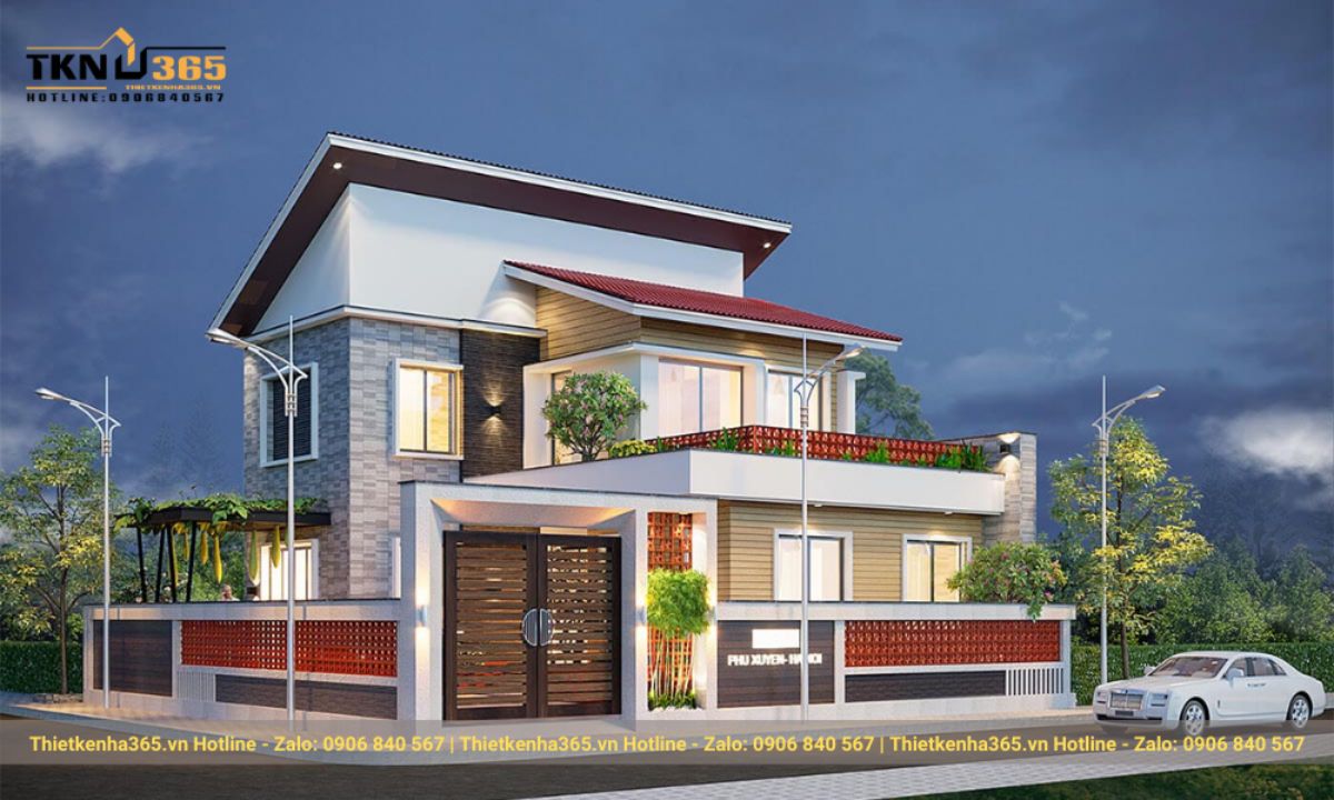 nhà mái lệch 2 tầng