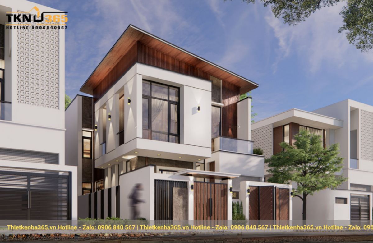 nhà mái lệch 2 tầng