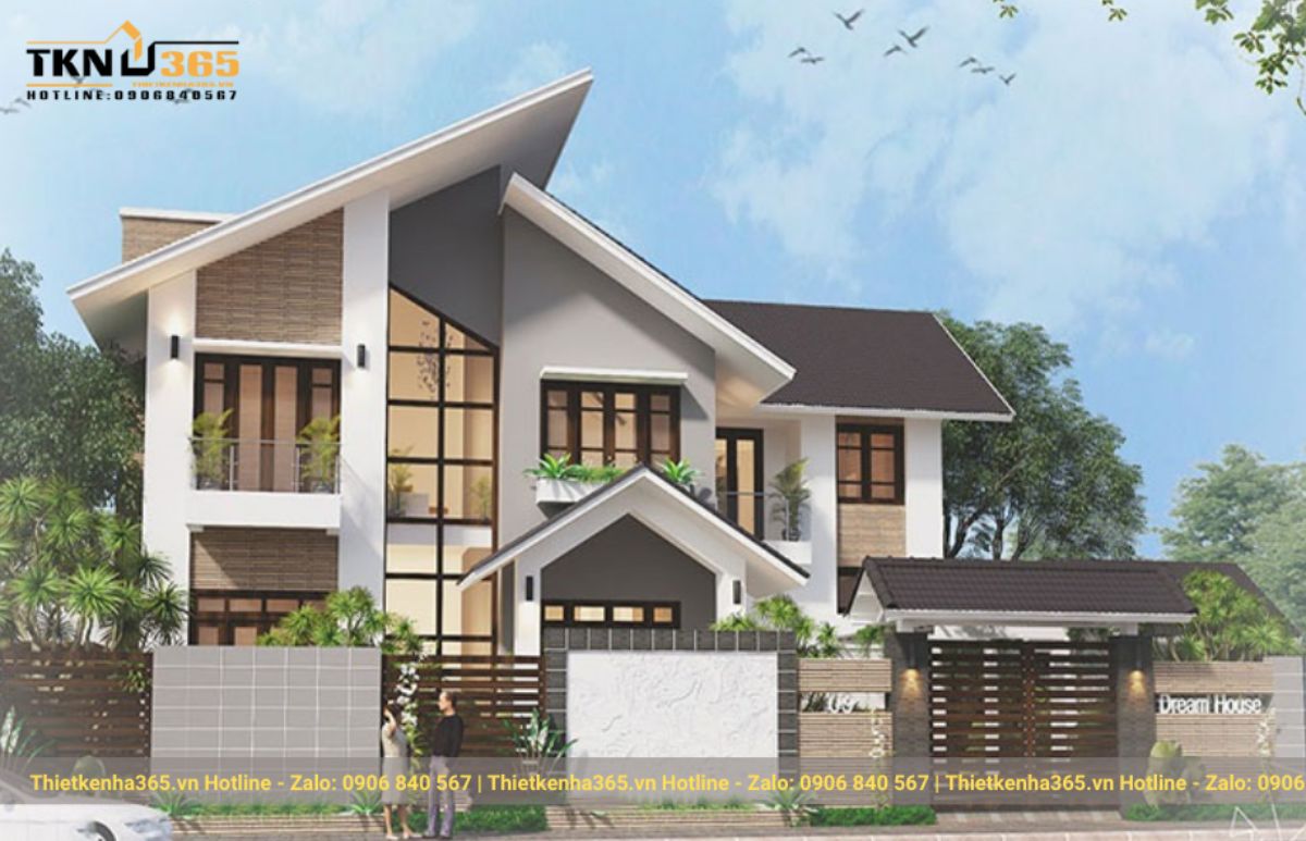 nhà mái lệch 2 tầng