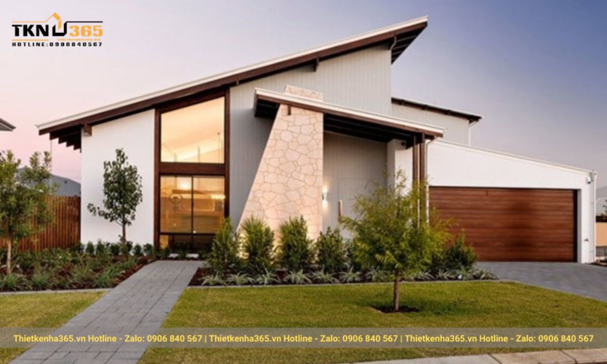 nhà mái lệch 2 tầng