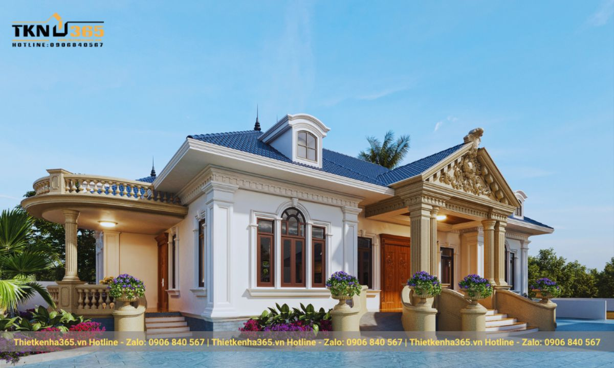 thiết kế nhà 1 tầng 3 phòng ngủ 5x20