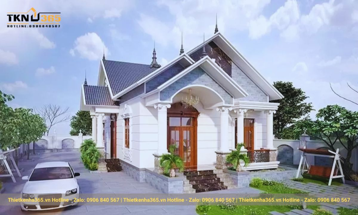 thiết kế nhà 1 tầng 3 phòng ngủ 5x20