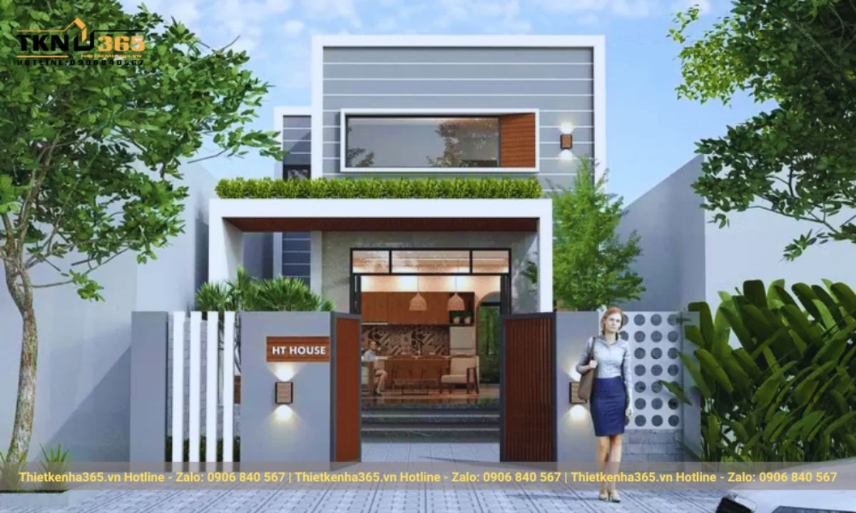 thiết kế nhà 1 tầng 3 phòng ngủ 5x20