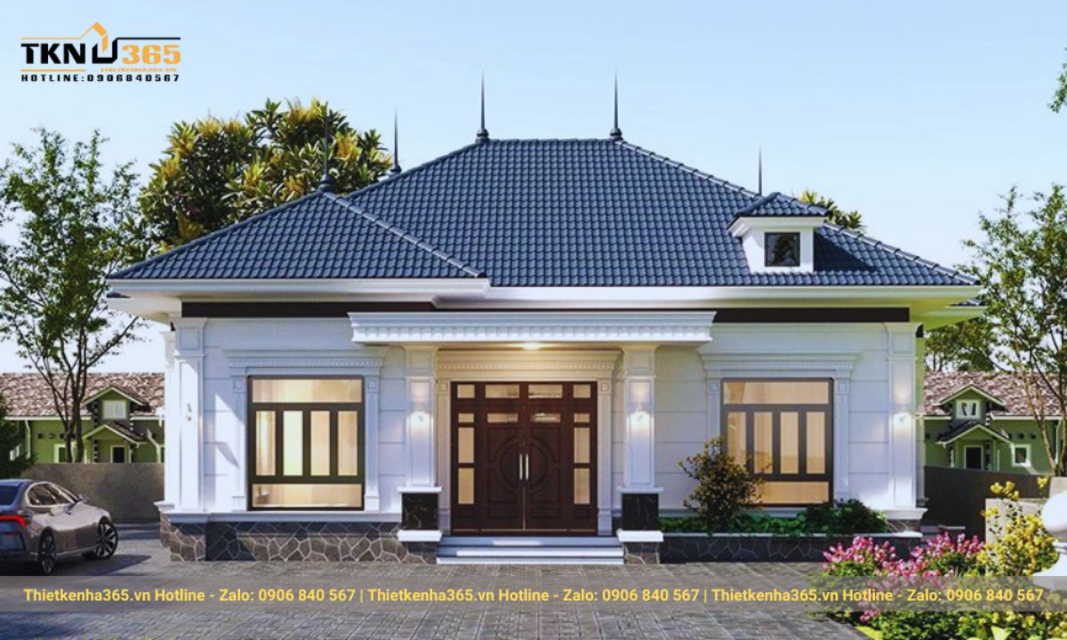 thiết kế nhà 1 tầng 3 phòng ngủ 5x20