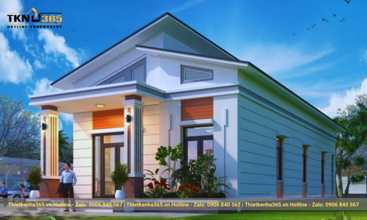 thiết kế nhà 1 tầng 3 phòng ngủ 5x20