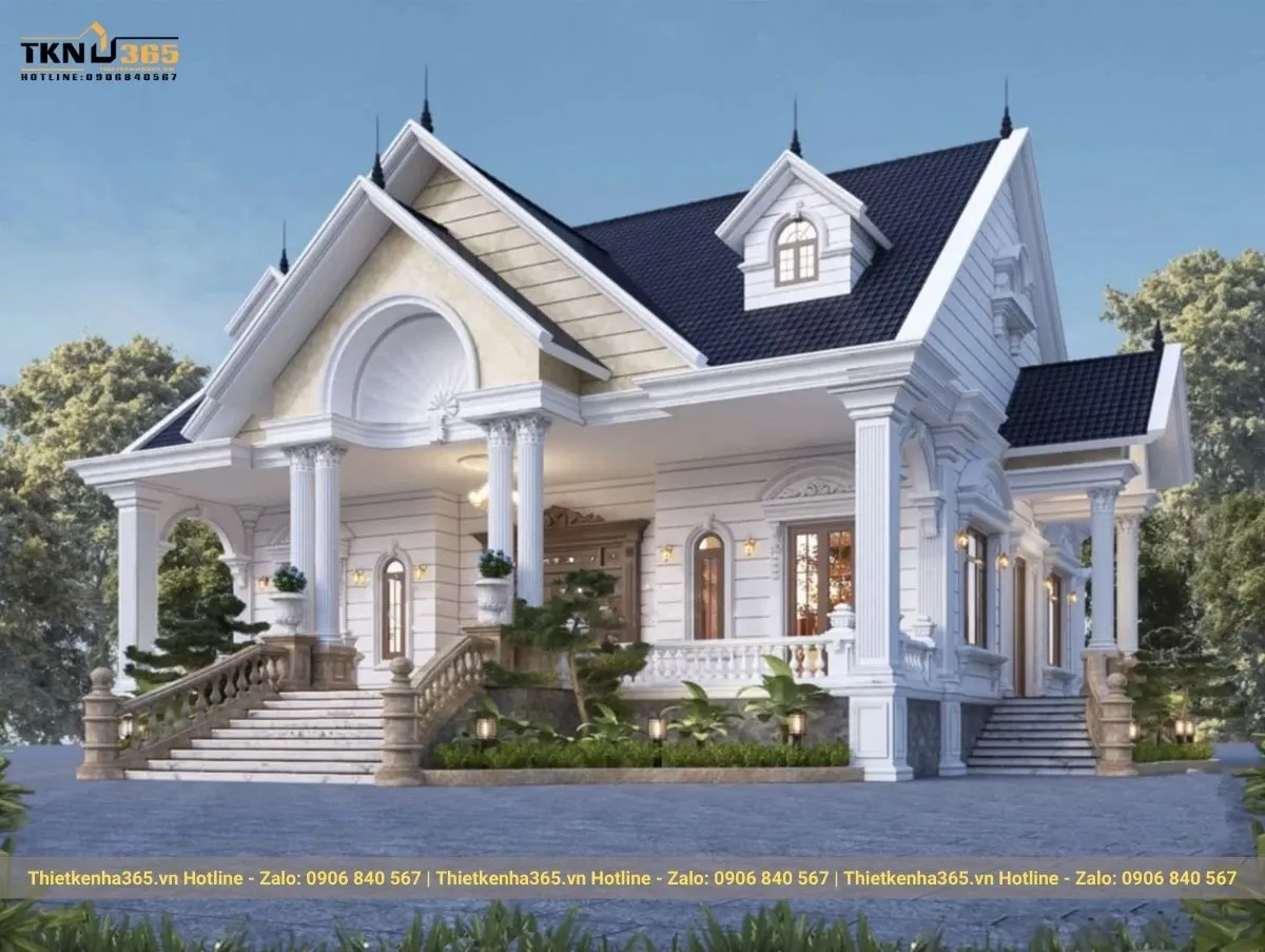 Biệt thự 1 tầng tân cổ điển mái Thái