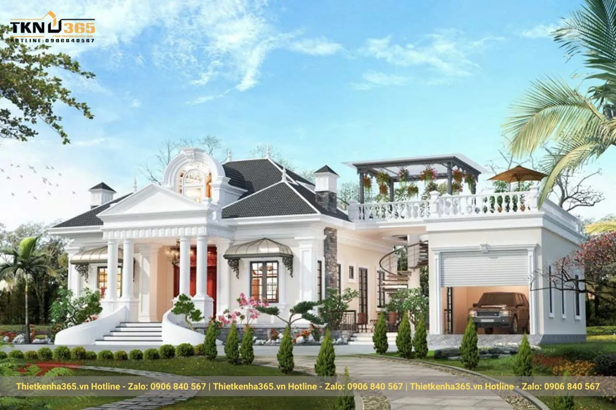 Mẫu biệt thự châu Âu 370m2 đẹp có ban công sân vườn