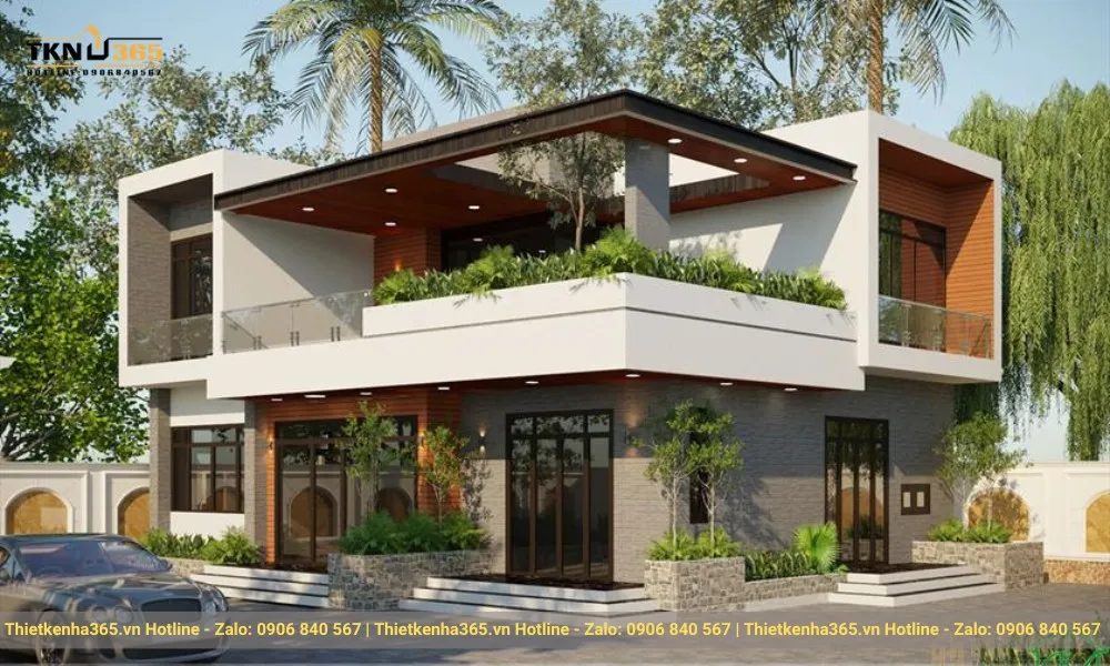 Biệt thự 2 tầng hiện đại mái bằng