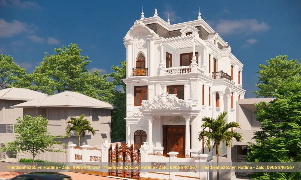 Biệt thự lâu đài 3 tầng lầu màu trắng tinh tế