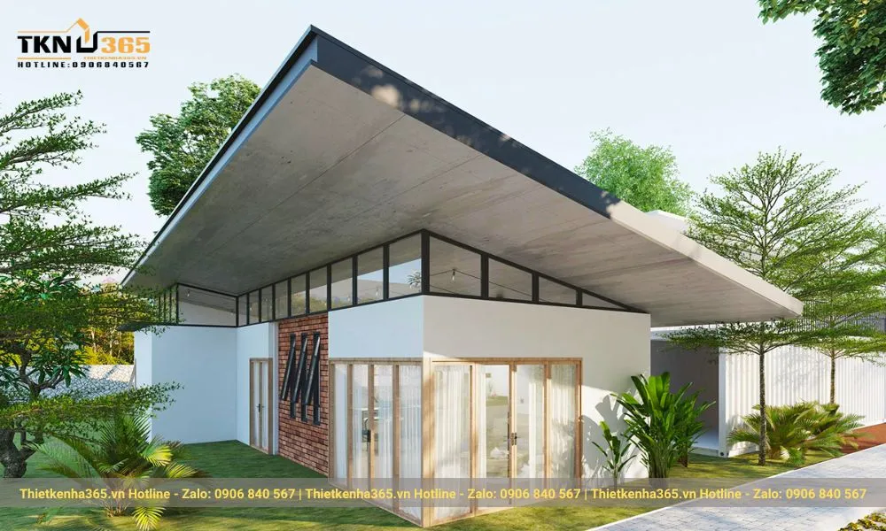 Biệt thự vườn cấp 4 mái xiên mang vẻ đẹp hiện đại, độc đáo và đậm tính sáng tạo.