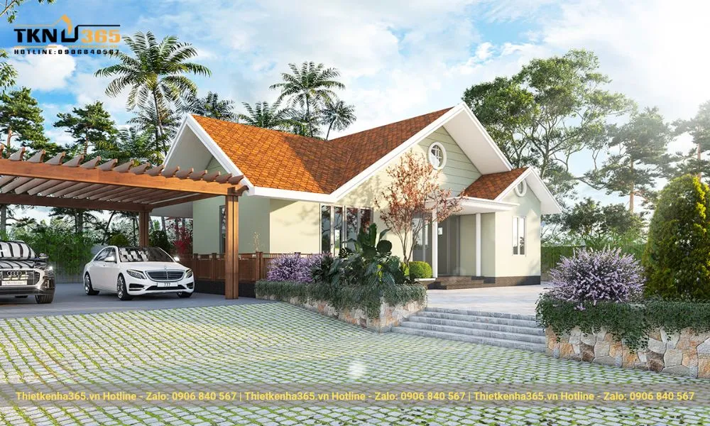 Biệt thự vườn cấp 4 mái ngói đỏ mang vẻ đẹp truyền thống, ấm áp và gần gũi.