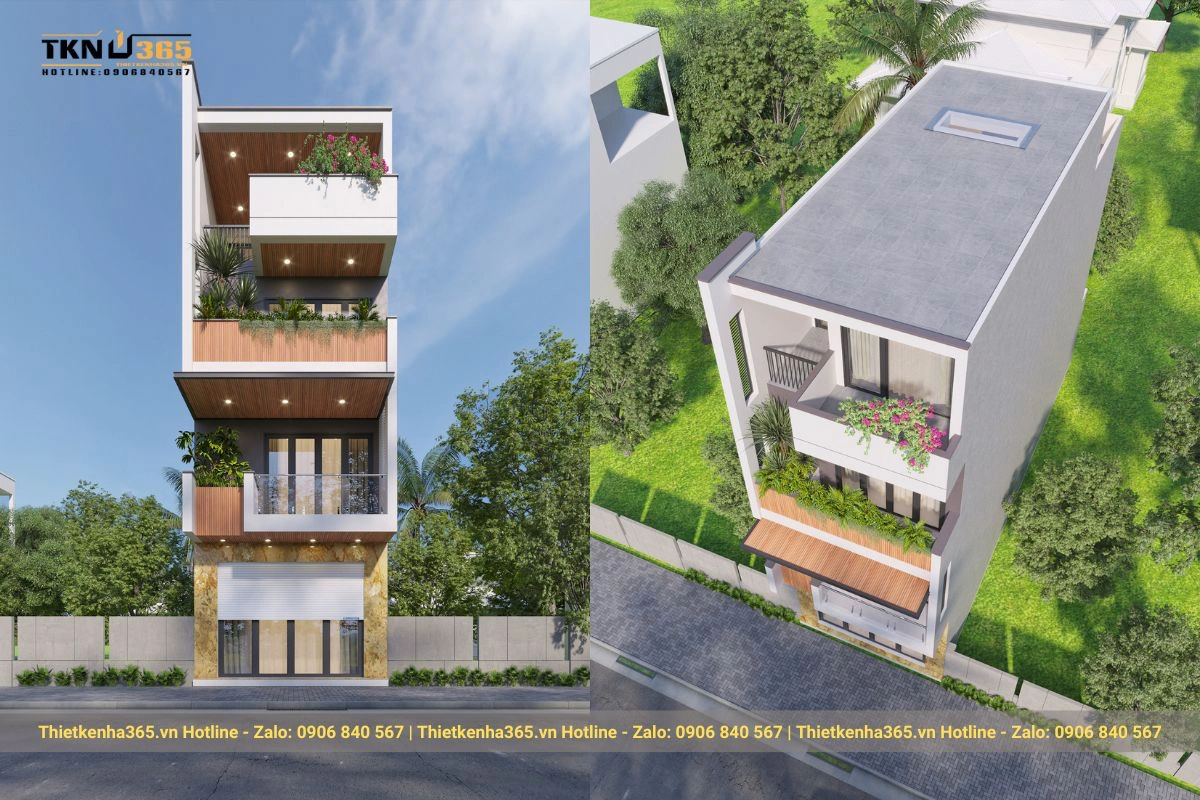 Mẫu thiết kế nhà phố hiện đại với mặt tiền ốp đá cẩm thạch