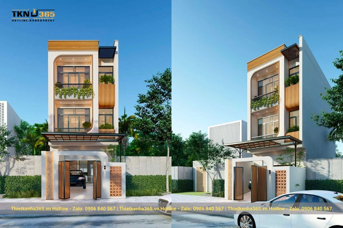 Nhà phố hiện đại 3 tầng với thiết kế tone cam