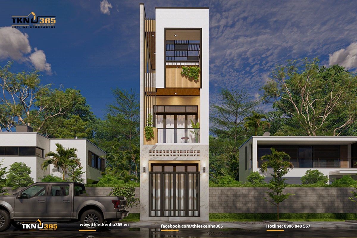 Nhà nhỏ 1 trệt 2 lầu tone cam bắt mắt