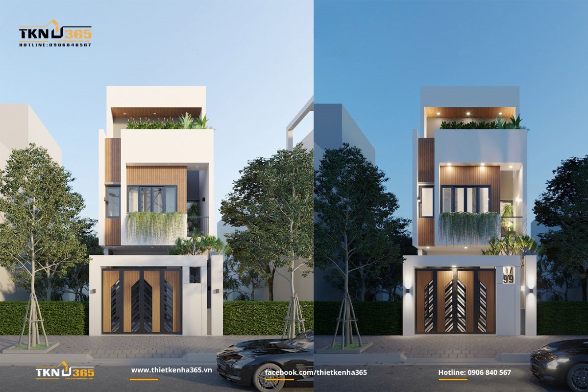 Nhà phố hiện đại 1 trệt 2 lầu có cây xanh