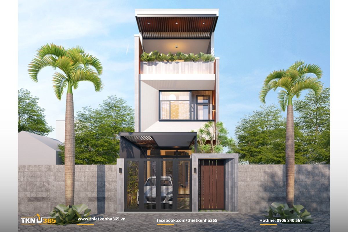 Nhà ở 1 trệt 2 lầu có mái lấy sáng cho nhà