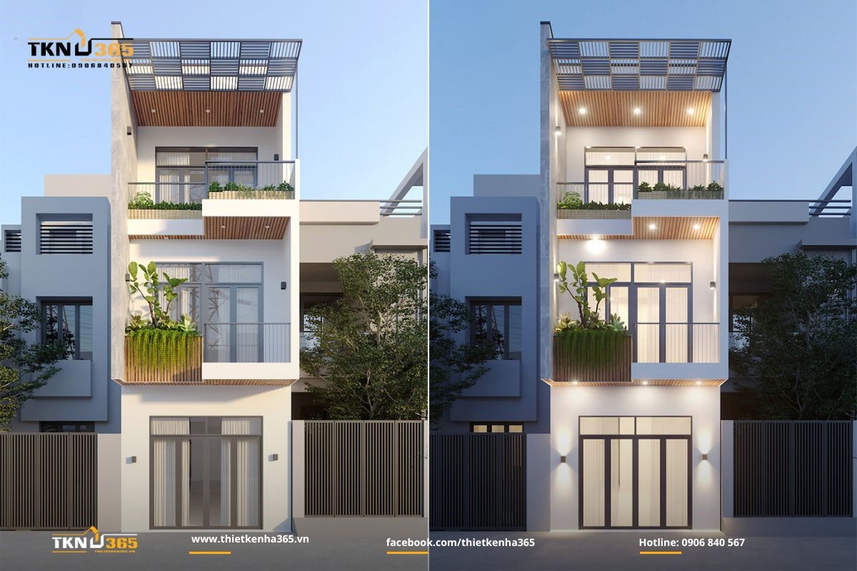 Nhà phố mái bằng 1 trệt 2 lầu hiện đại