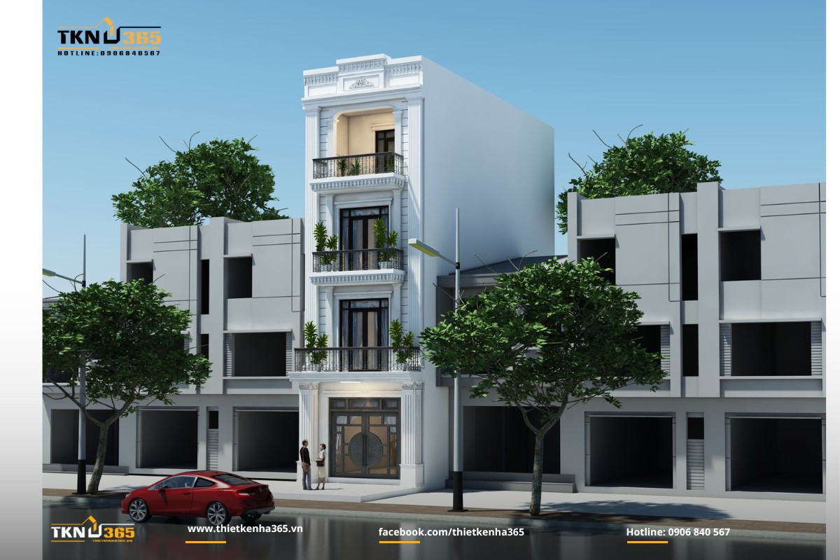 Mẫu nhà 1 trệt 3 lầu tân cổ điển đơn giản, sang trọng