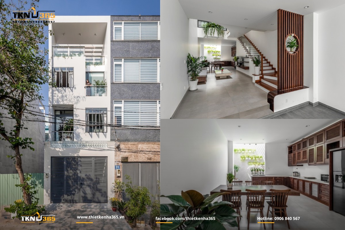 Mẫu nhà ở 1 trệt 3 lầu tone trắng hiện đại