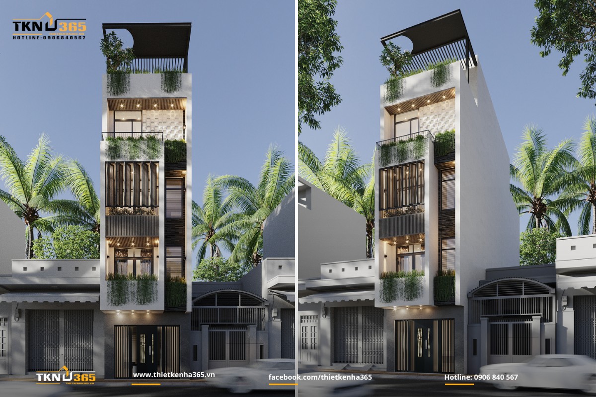 Mẫu nhà 1 trệt 3 lầu 1 tum có phòng thờ tiện nghi