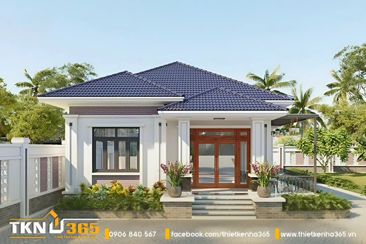 Nhà 1 tầng 5 phòng ngủ phong cách tối giản với mái Nhật