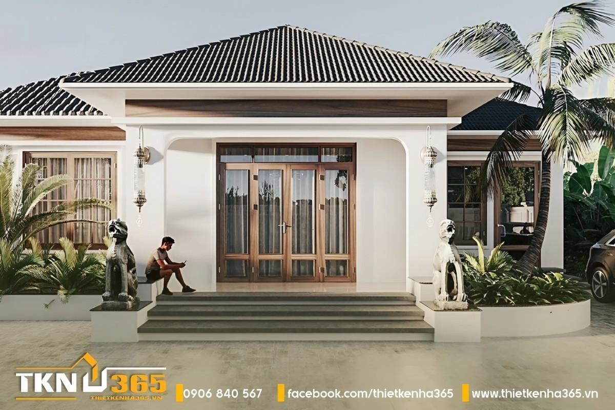 Mẫu nhà vườn mái thái 1 tầng 5 phòng ngủ được ưa chuộng