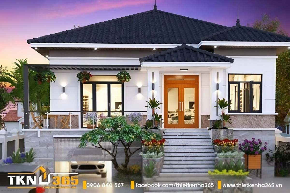 mẫu nhà 1 tầng 5 phòng ngủ có gara ô tô hiện đại