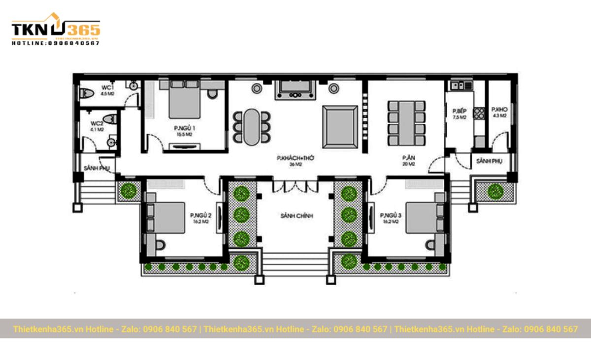 Ban ve nha 1 tang 3 phong ngu sang trong