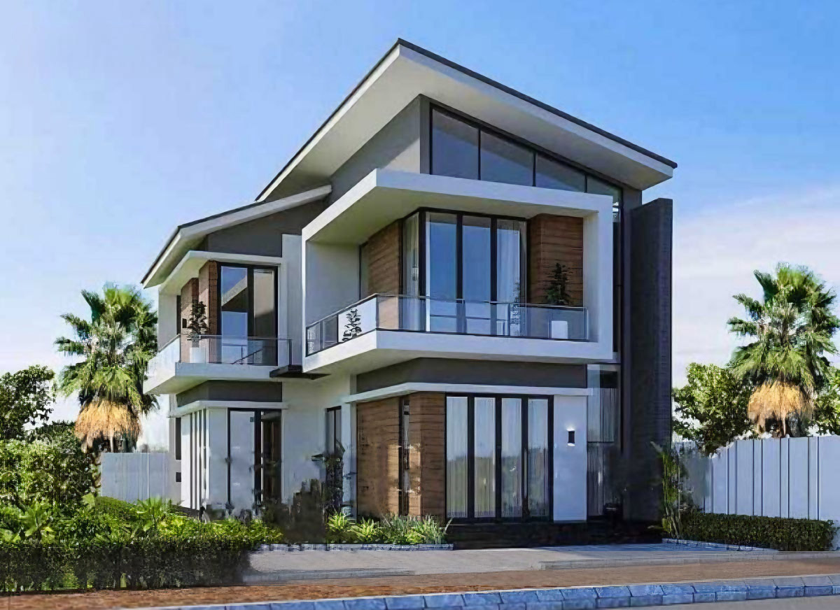 Biệt thự mái lệch 2 tầng được thiết kế theo phong cách hiện đại, sang trọng