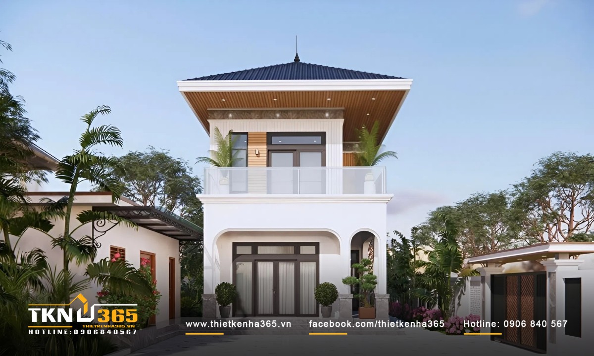 Thiết kế nhà kiểu mái Nhật, có thêm ban công trồng cây xanh đẹp mê đắm lòng người