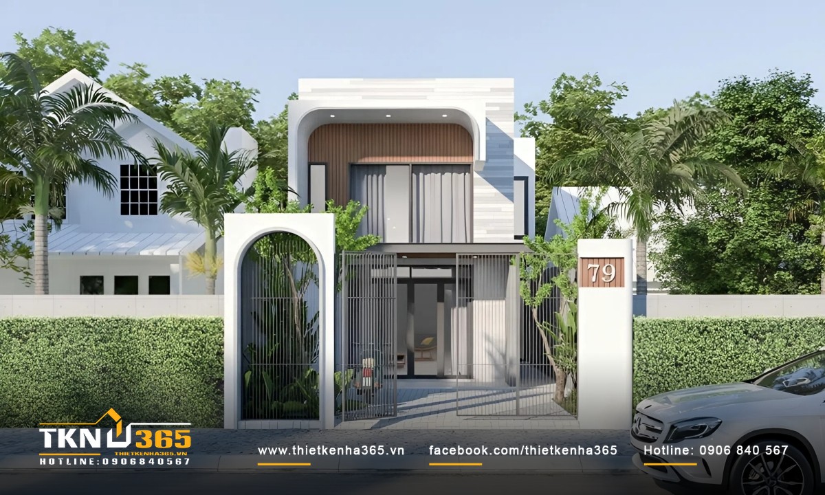 Nhà phố 2 tầng 7x11m có ban công tận dụng ánh sáng tự nhiên